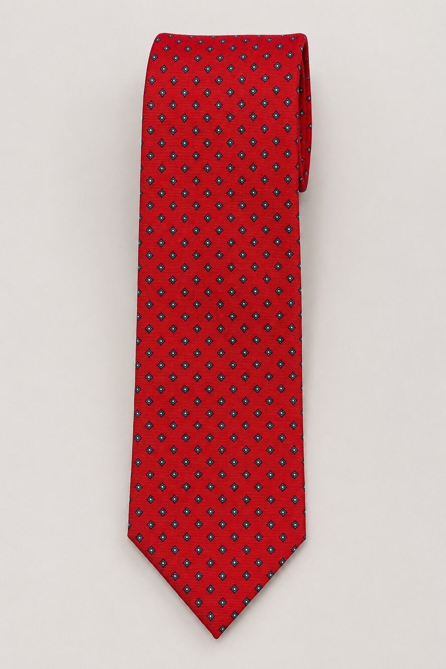 Christian Dior All Silk Necktie – Red Geometric Print | Made in France